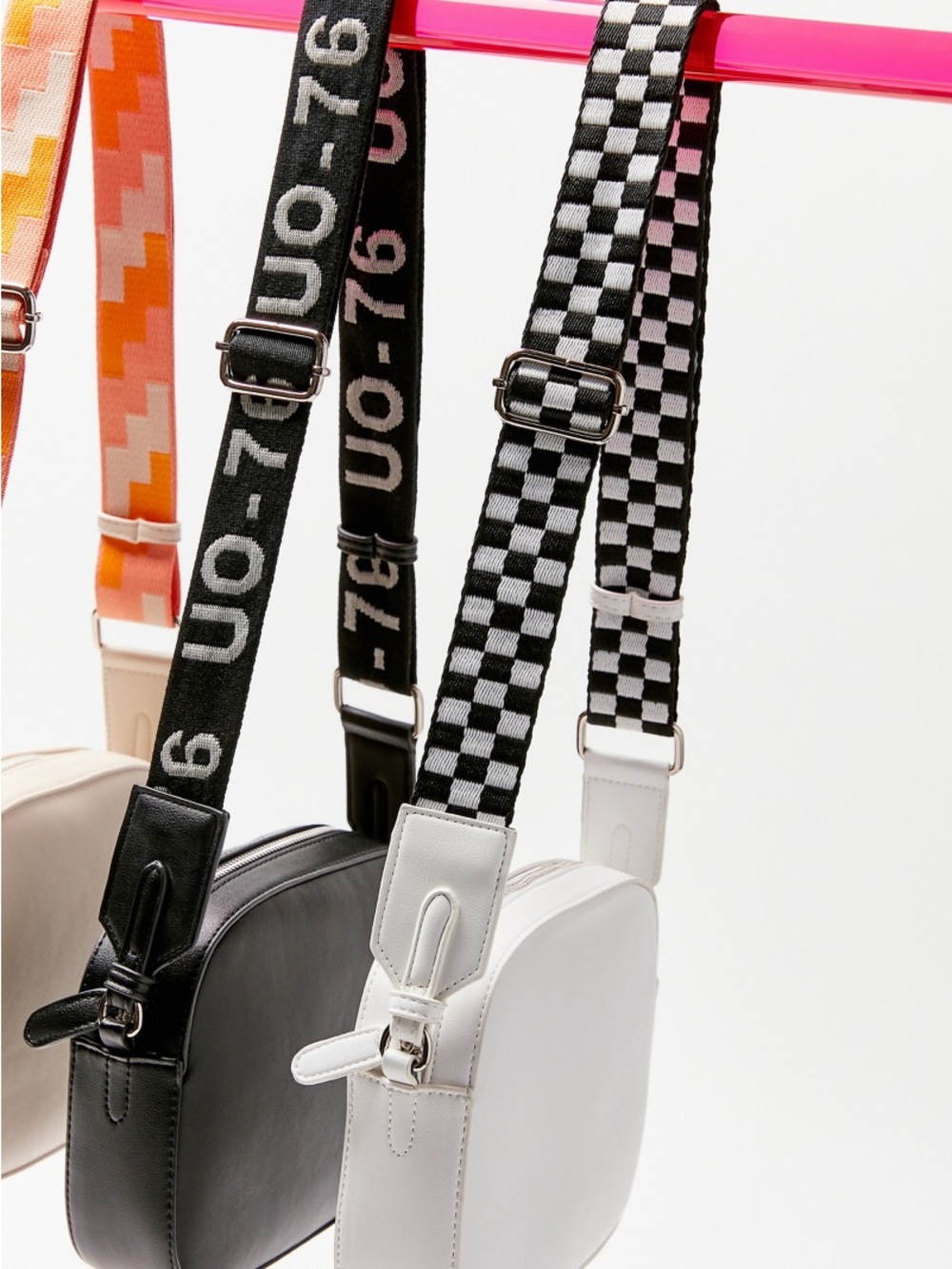 Urban Outfitters Farrah Camera Crossbody Bag, White with Checkered Strap, NWT